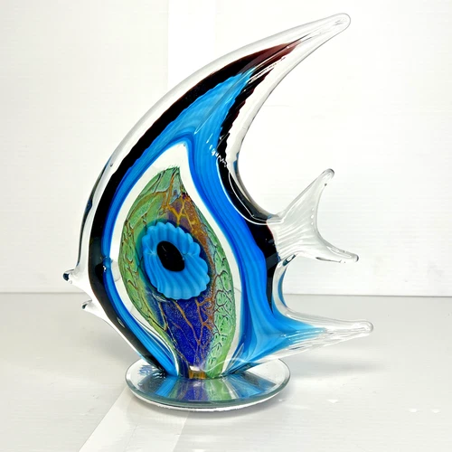 Vintage murano glass Style fish figurine . Exquisitely Beautiful. ￼ 9" x 8" MINT