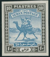 1927, SUDAN, CAMEL POST TRIAL COLOR PROOF OF 10P IN BROWN AND BLUE, NH, SC.#49