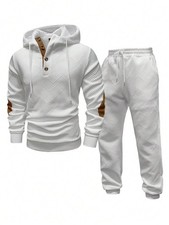 Men  s Solid Color Hoodie and Pants Outfit   Button Front Long Sleeve Casual Set