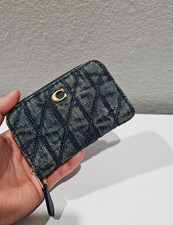 COACH NWT CCZ05 Essential Small Zip Around Card Case In Cotton Quilting Denim