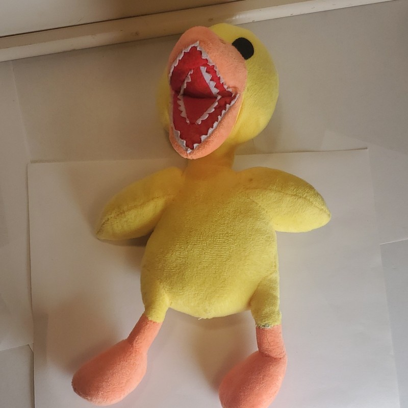 Yellow Duck Plush Toy, Small 12 in, Yellow/Orange/Red, Rainbow Friends Roblox