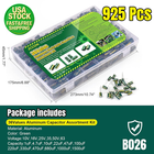 925Pcs Aluminum Electrolytic Capacitor Assortment Kit 36 Values 1uF-1000uF