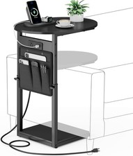 Black, Bedroom, Adjustable Height Small Couch Side Table Slide Under Sofa T