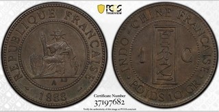 Francese Indocina 1888 A Centesimo Centime PCGS MS62BN Marrone Lucido