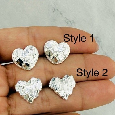 925 Sterling Silber Ohrringe Herz Nugget Ohrstecker - Aretes corazon en plata