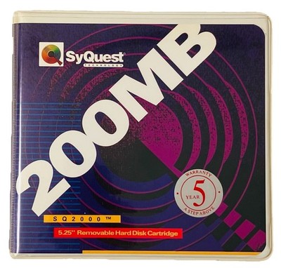 SYQUEST 200MB SQ2000 5.25 Removable Hard Disk Cartridge w/Case Vintage Tested VG