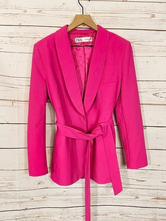 Zara | Fuchsia Belted Tuxedo Collar Blazer image 7