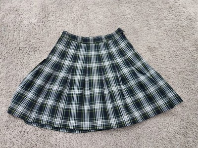 Sue Mills Skirt Youth Girls 26'' Green Plaid Pleated School Uniform Made in USA