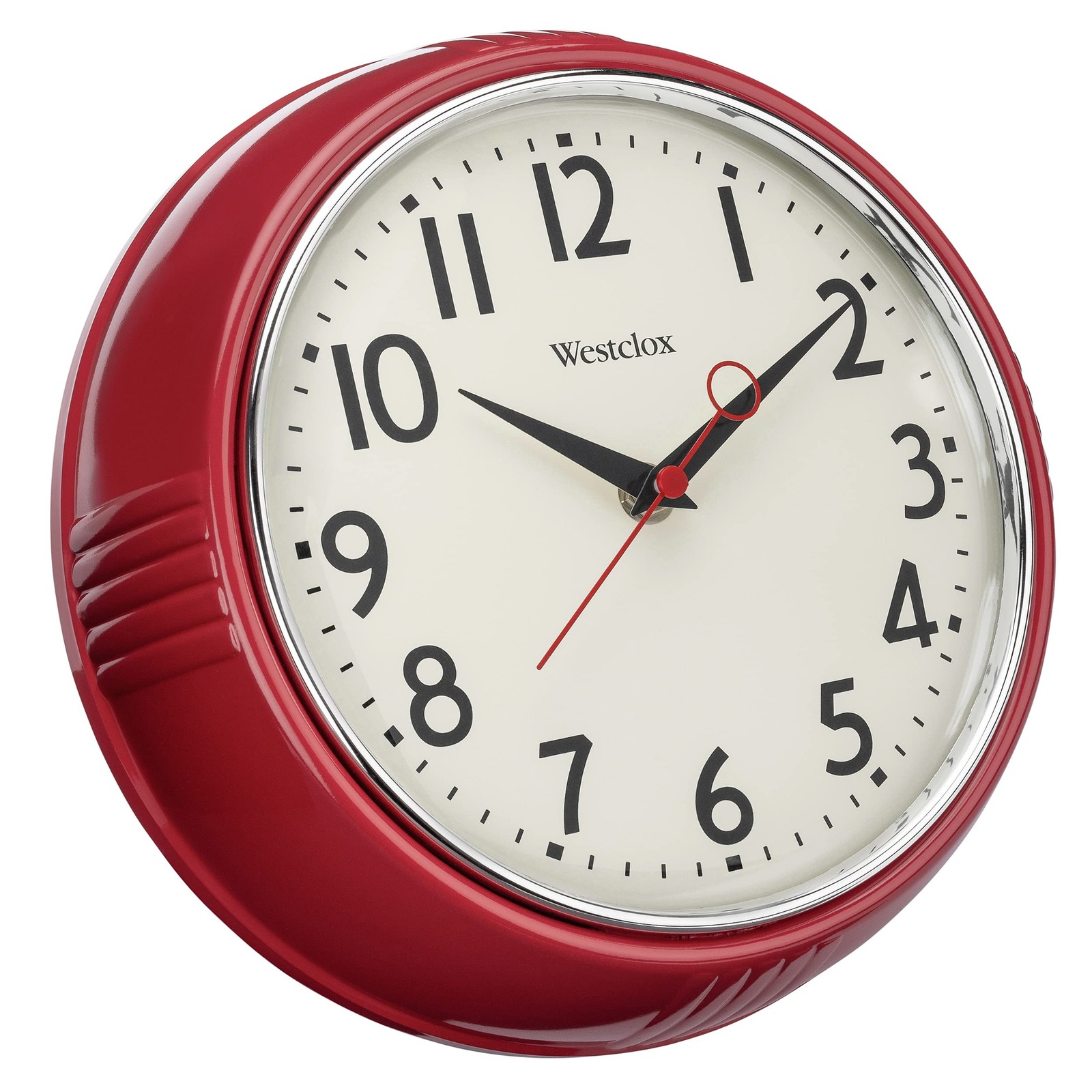 Retro 1950 Kitchen Wall Clock, 9.5-Inch, Red