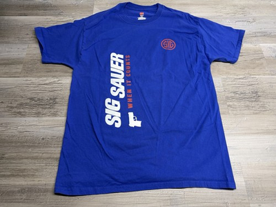 #ad Sig Sauer T Shirt Mens Large Blue Gun Pistol Logo Short Sleeve Graphic Tee $15.99