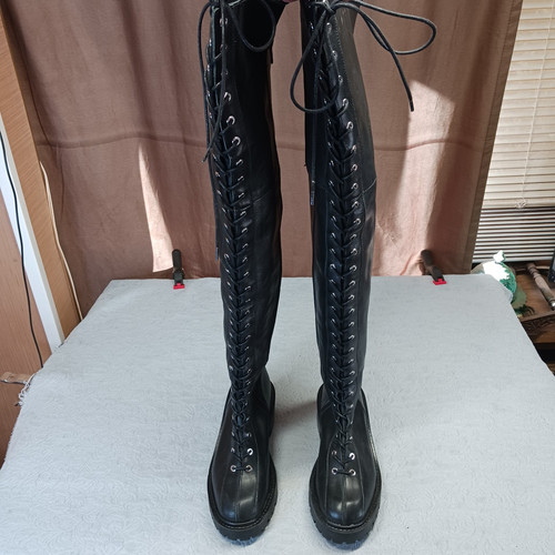 Zara Trafaluc Black Thigh High Lace Up Goth Zip Boots Women’s 9.5 US 40 EU