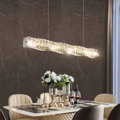 Crystal Lamp Chic Chrome Long Bar Ceiling Light Dining Table Chandelier  UK