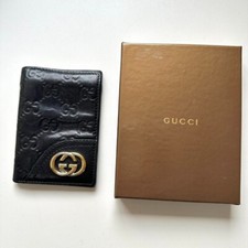 GUCCI Authentic Leather Pass Case Card Case GG sima black