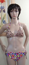 CALIFORNIA WAVES animal floral print faux tie bottom  halter swim top, size M