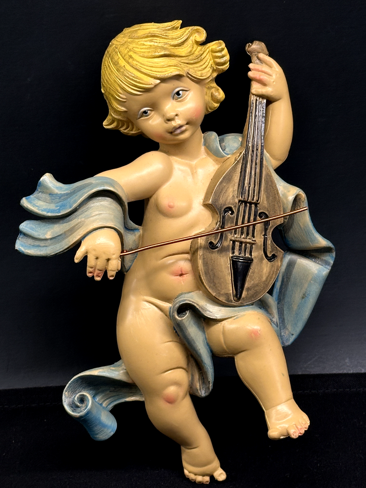 Fontanini-Like Cherub Playing Violin -Blonde Hair with Blue Cloth-Made in Italy.