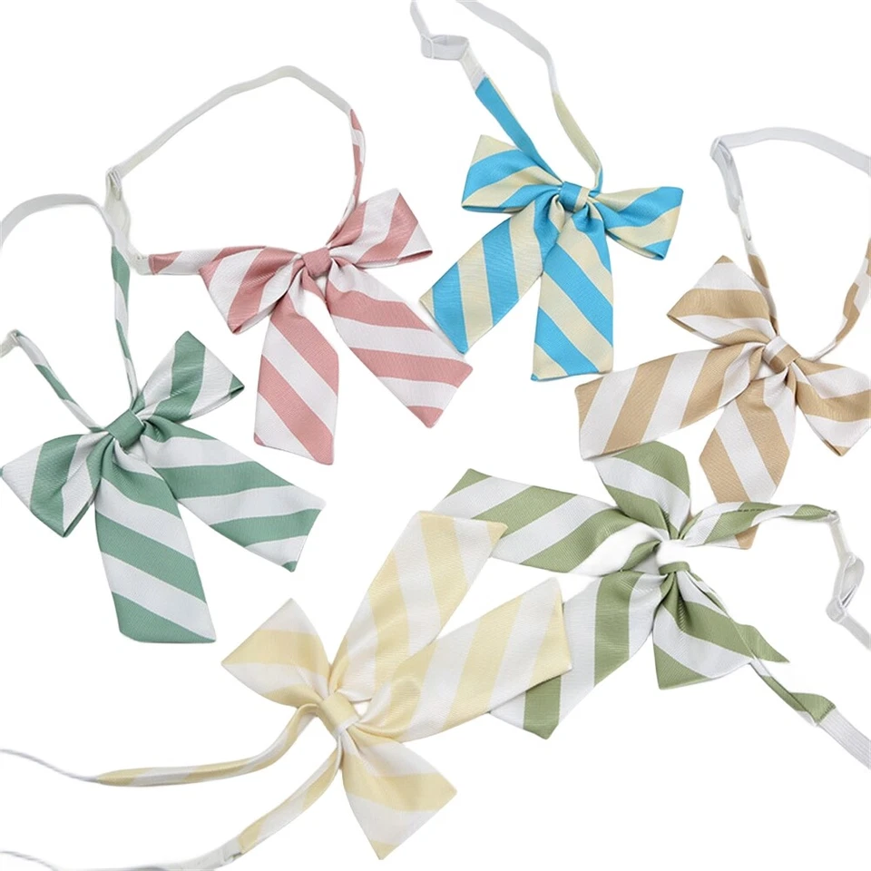 Women's Lady Elegant Striped Necktie Twill Pre-tied Adjustable Student Bow Tie - Image 2 of 4