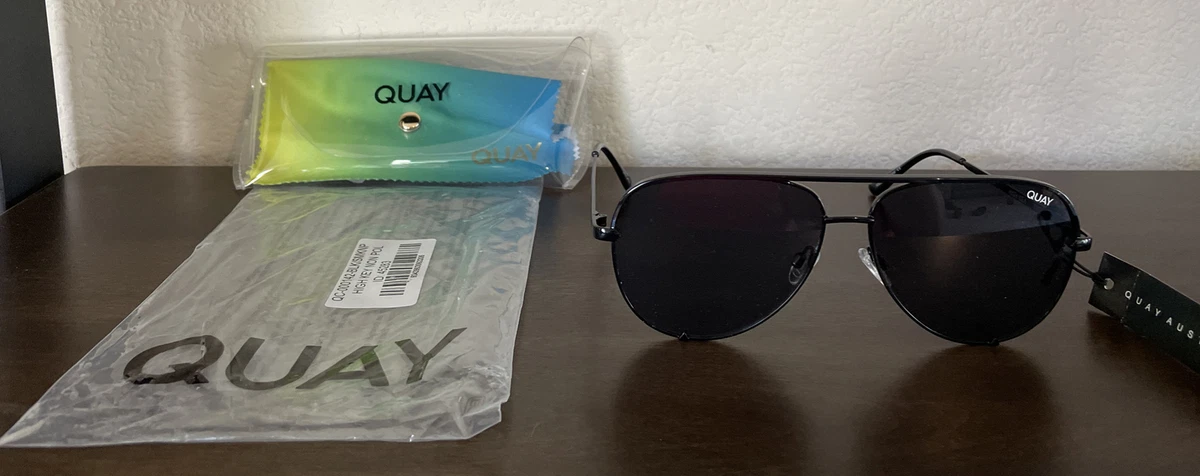 Quay High Key Aviator Sunglasses (Black/Smoke Lens)