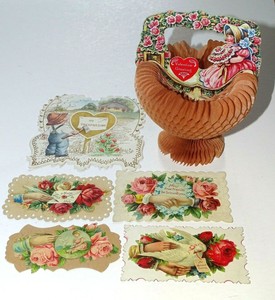 Vintage Valentine Card Lot 6 Victorian Paper Lace Honeycomb Craft