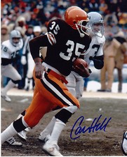 CALVIN HILL  CLEVELAND BROWNS   ACTION SIGNED 8x10