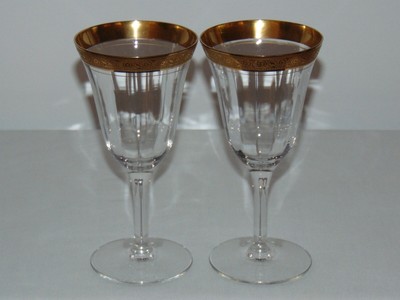 2 American 6 Tall Optic Glass Wine Goblets Floral Gold Gilding 1920 S Ebay