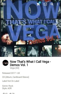 Vega ~ Now That's What I Call Demos Vol. 1  CD 2017 Hi-Tech AOR Melodic Rock FM