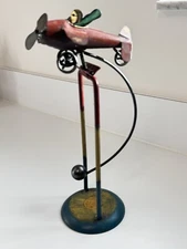 Vintage Airplane with Pilot Pendulum Metal Tin Toy  10" Plane