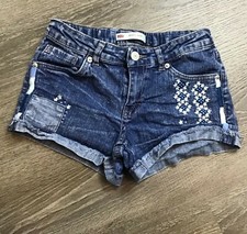 Levi s Girls Shorts Denim Short Short Embroidered Adjustable Waist Size 14 Reg