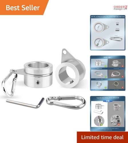 Lightweight Silver Flagpole Rings with 360° Rotation - 2 Pack for Outdoor Flags