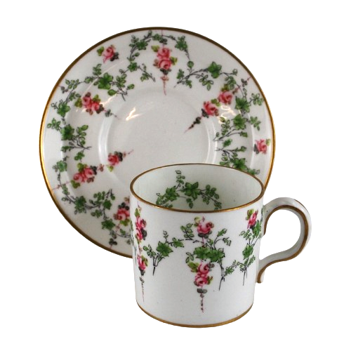 Royal Crown Derby Coffee Cup and Saucer Roses and Leaves Antique 1907 - Picture 1 of 11