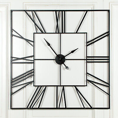 Extra Large 120cm Black Contemporary Style Square Wall Clock Roman Numerals - Extra Large Roman Numeral Wall Clock