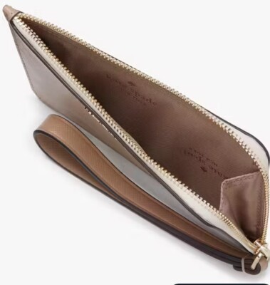 Kate Spade Lucy Bicolor Small L Zip Wristlet Toasted Hazelnut