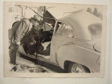 1949 CHEVROLET 2-dr   after ACCIDENT, b w photo, 7" x 5". Snow on ground.