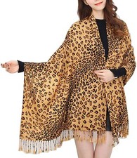 New Women's Leopard Print Fringed Pashmina Scarf Wrap