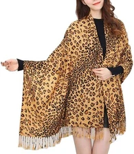 New Women's Leopard Print Fringed Pashmina Scarf Wrap 