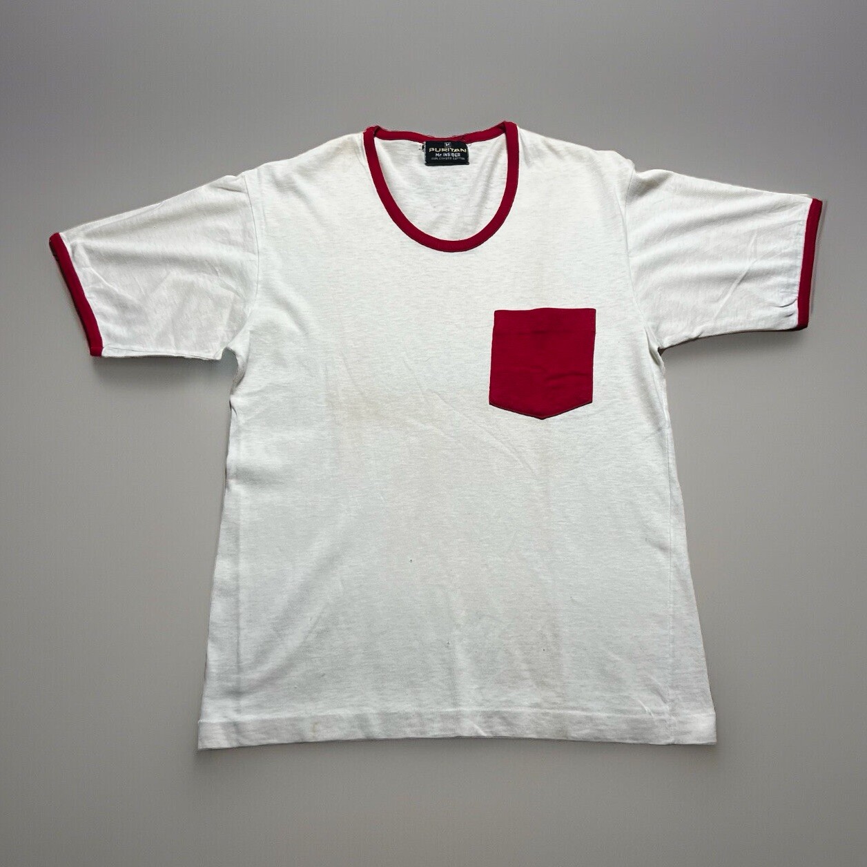 Vintage 60s Puritan Red White Ringer Tee Blank Pocket Medium Mr Insider