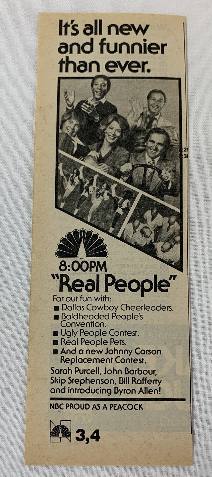 1979 NBC TV ad featuring Real People, Dallas Cowboy Cheerleaders, and bald convention  