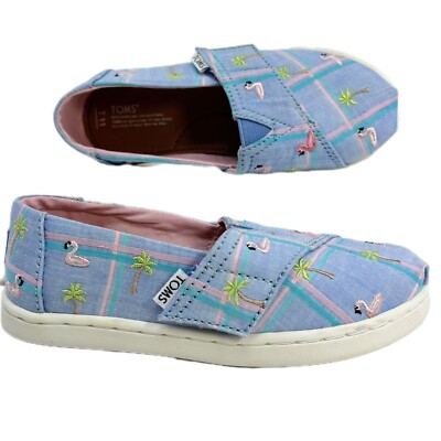 TOMS Toddler Tiny Belmont Slip on Shoes Size T11 Blue Pink Flamingo Plaid