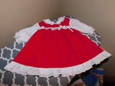 Red Velvet Baby Holiday Dress Vintage USA Lacy Ruffles Cotton Polka Dot