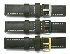 20mm Brown Crazy Horse Cowhide Leather Watch Strap Silver Gold Black Buckle