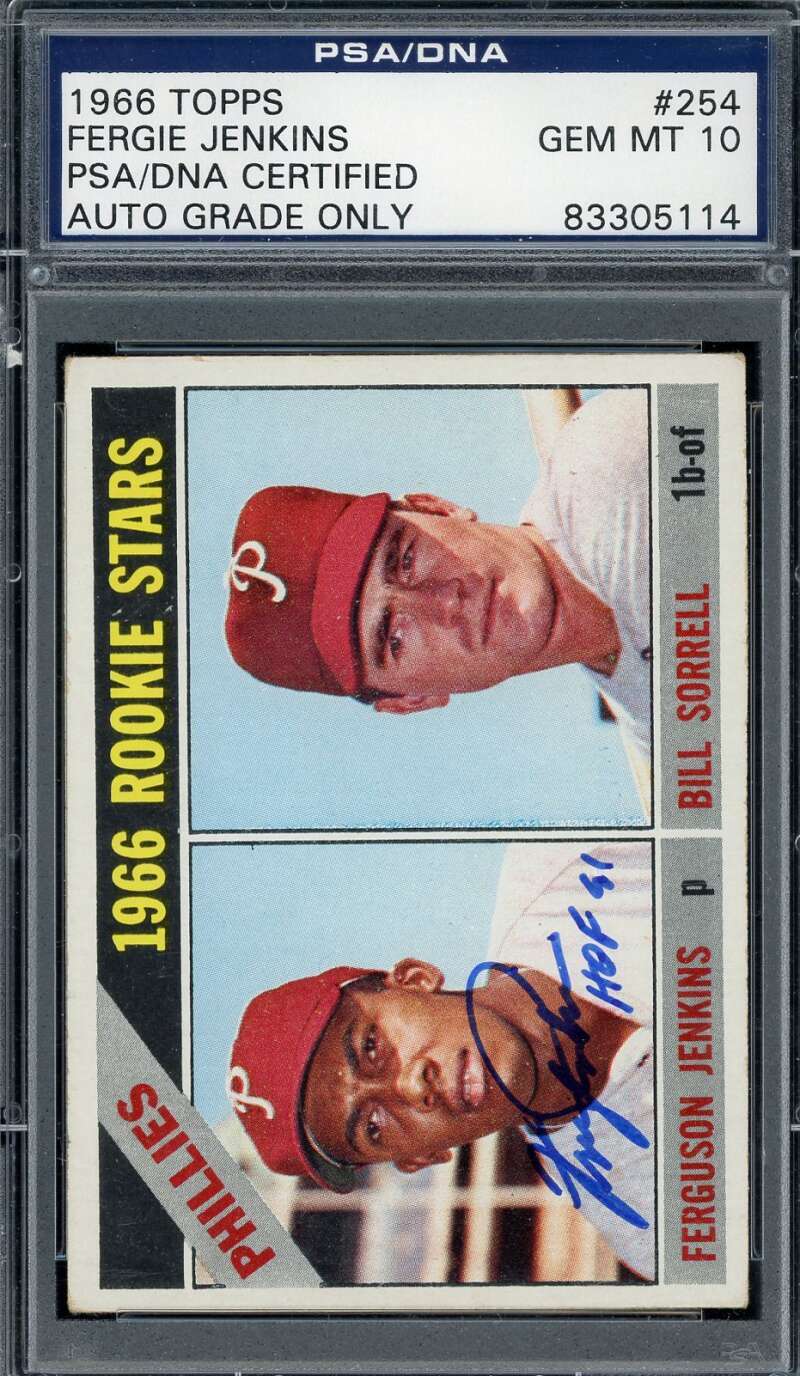 Fergie Jenkins Gem Mint 10 PSA DNA Signed 1966 Topps Rookie Autograph