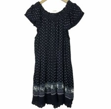 Tantrums Boho Style Off-The-Shoulder Navy Blue White Print Sleeveless Dress