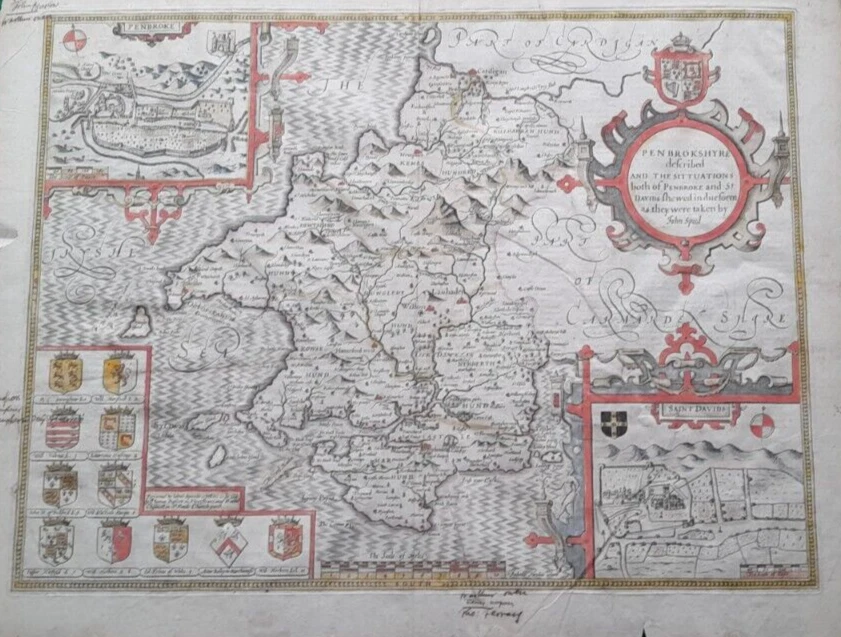 1676 John Speed Map of Pembrokeshire - Pages 101-102 of Chapter 3 of Book 2 - Image 2 of 4