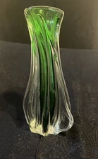 Sanyu Art Clear Glass Vase With Green Center Japan