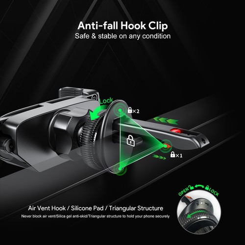 Gravity Car Air Vent Cell Phone Mount Holder with Auto Lock Mechanism - Black - 第 8/9 張圖片