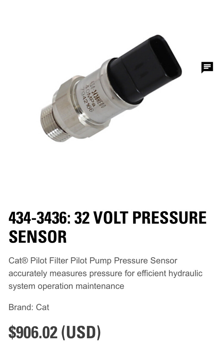 Caterpillar Oem 32 Volt Pressure Sensor 4343436. Cat Nos Pressure