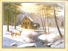 Leanin' Tree #D641 Deer Cabin Creek Snow - 10 Blank Note Cards w/Envelopes  NOS
