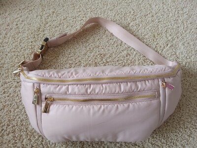 Free People Caraa Large Sling Bag Nylon Puffer Blush Pink Gold Hardware NWOT