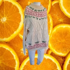 Venezia Crew Neck Knit Sweater with Pink and Black Collar Design Size 14/16