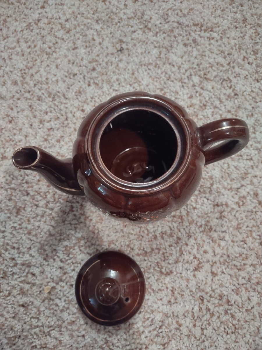 Vintage Japanese Moriage Teapot 1940's Brown Pottery Hand