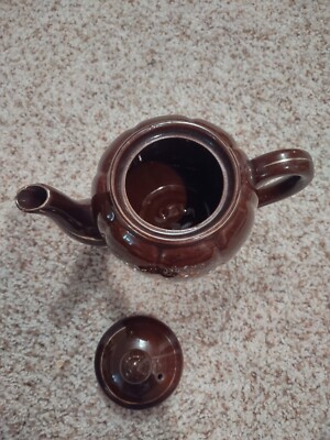 Vintage Japanese Moriage Teapot 1940's Brown Pottery Hand